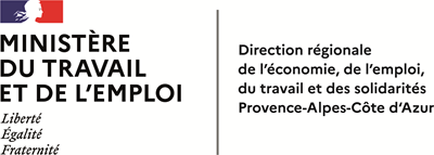 Logo de la DREETS Provence-Alpes-Côte d'Azur, partenaire du GEIQ AC2R SUD
